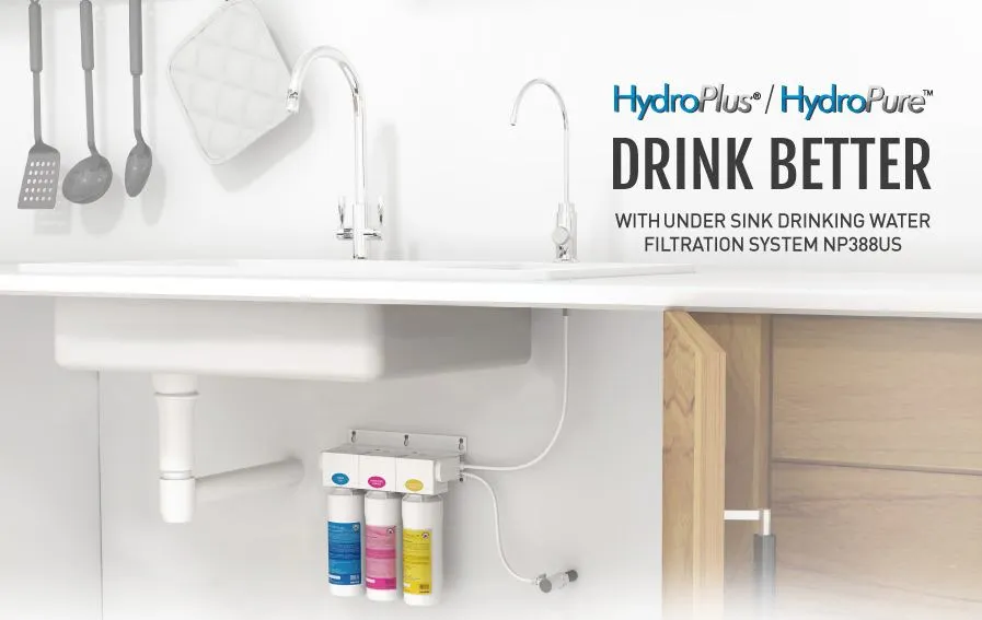 An example of an under-sink system, with the clean water tap on the right.