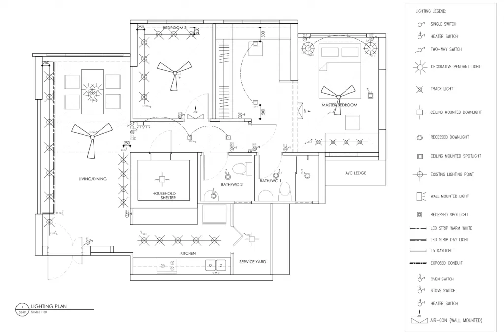 The lighting design drawn out.