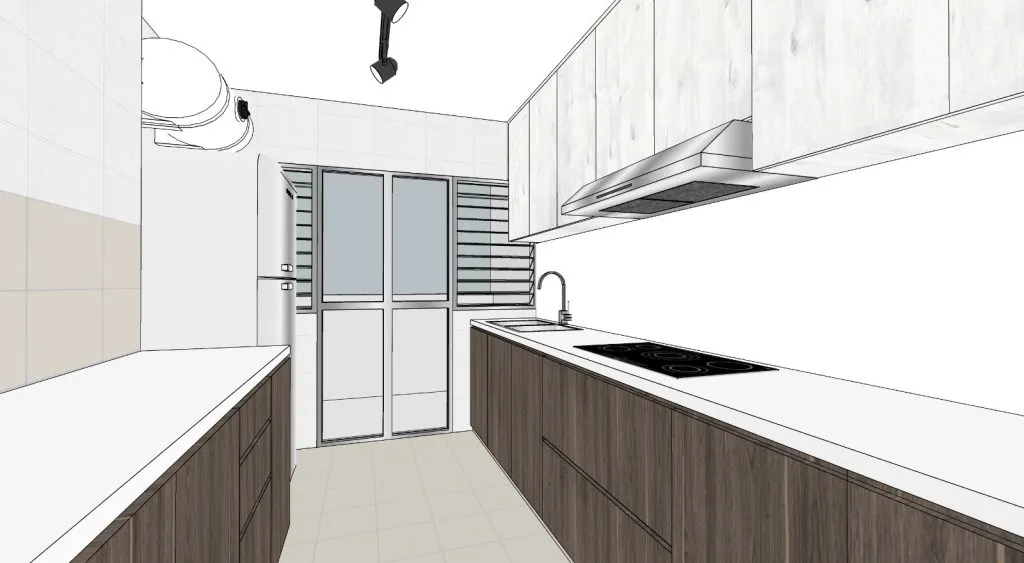While it wasn’t a paint job and we were only adjusting the cabinet colours, the kitchen colour scheme blended well with the existing tiles on the floor and walls (accent)