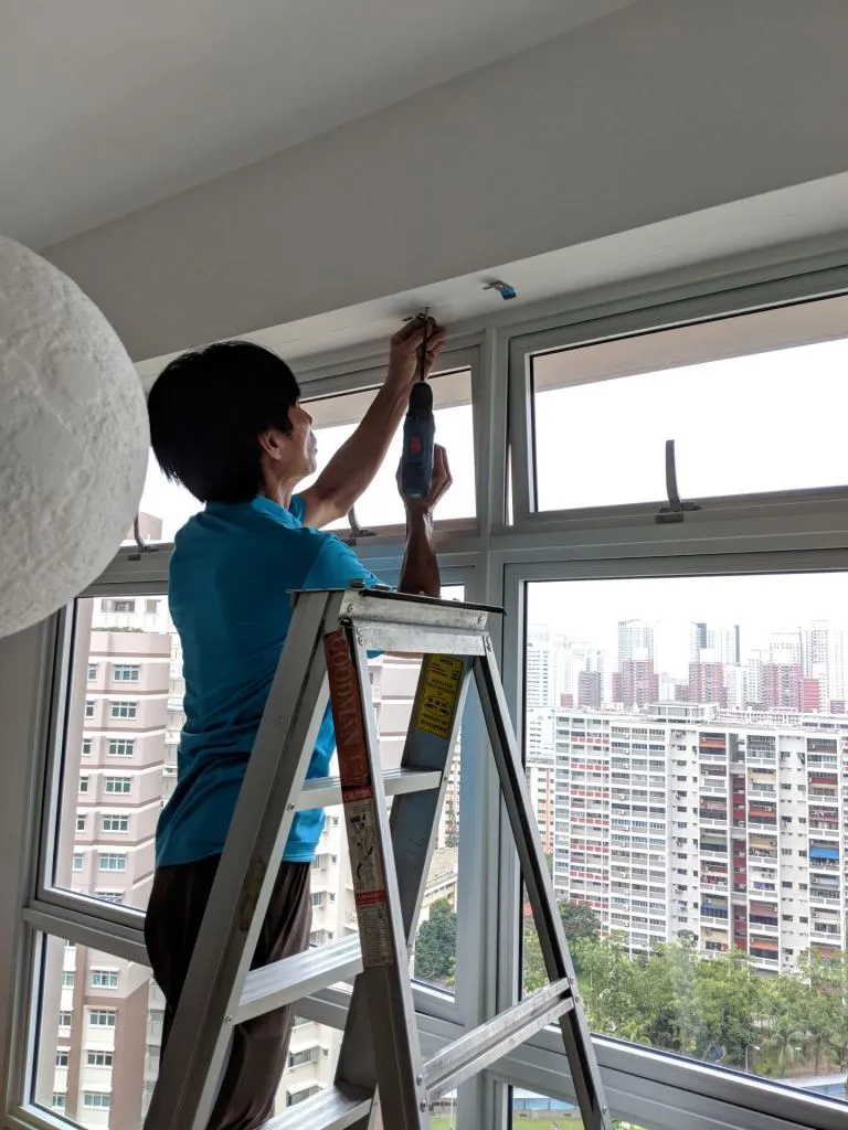 The drilling of holes to install brackets.