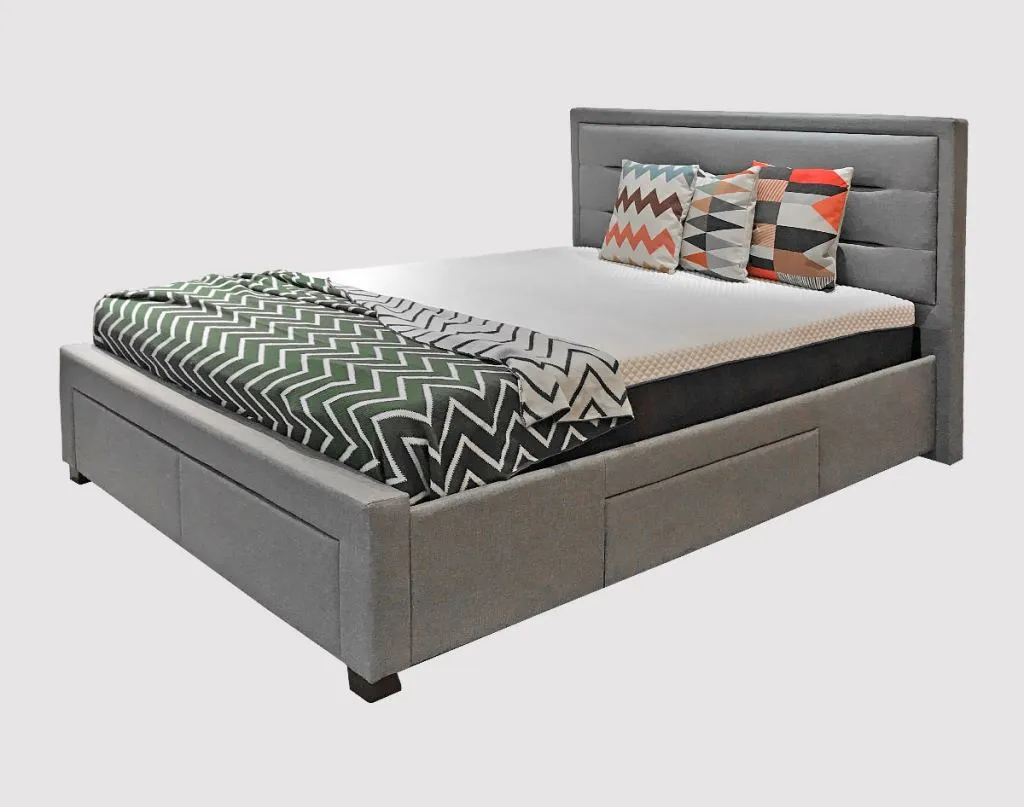 The Baton Sleep “Stash” storage bed frame. Ignore the bed sheet and pillow cases, no one deserves to see those, in this combination.